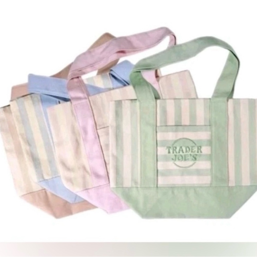 NWT Trader Joes Pastel Stripe Tote Bag - Set of 4